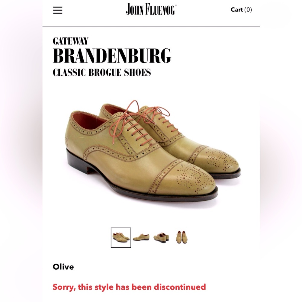 John Fluevog M8/W10 Gateway Brandenburg Classic Brogue Shoes Olive DISCONTINUED